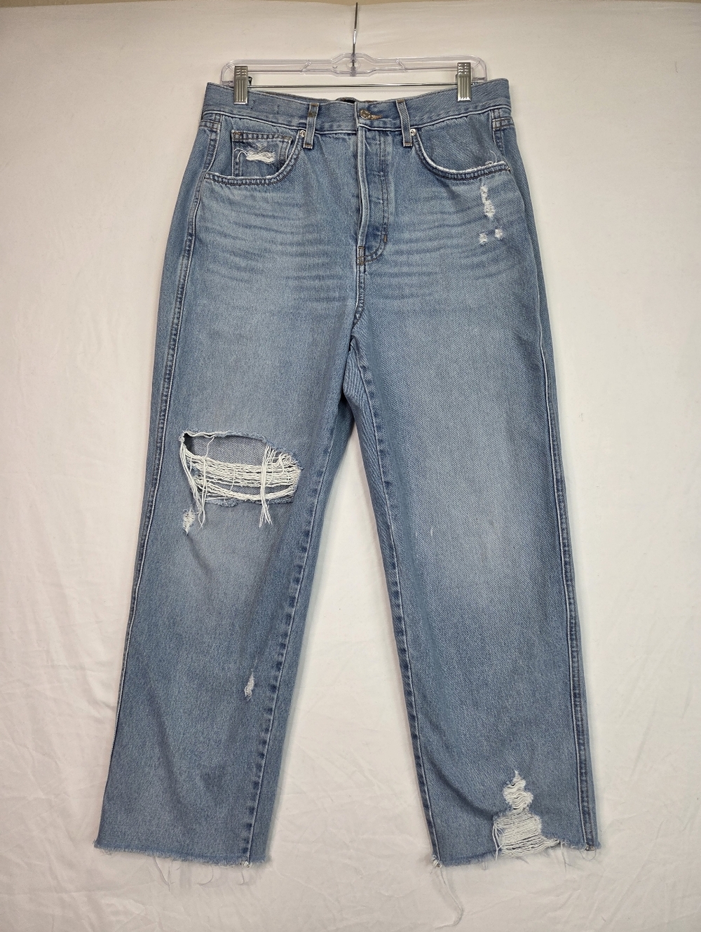 Veronica Beard Blake Crop Straight Leg Jeans Size 30 High Rise Distressed Denim